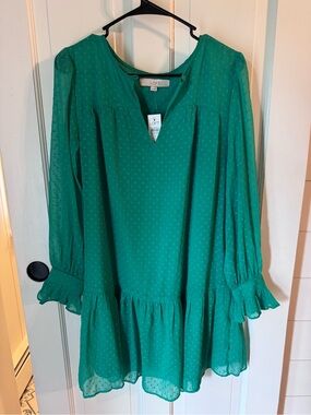 LOFT Emerald Green Dot Ruffle Hem Tunic